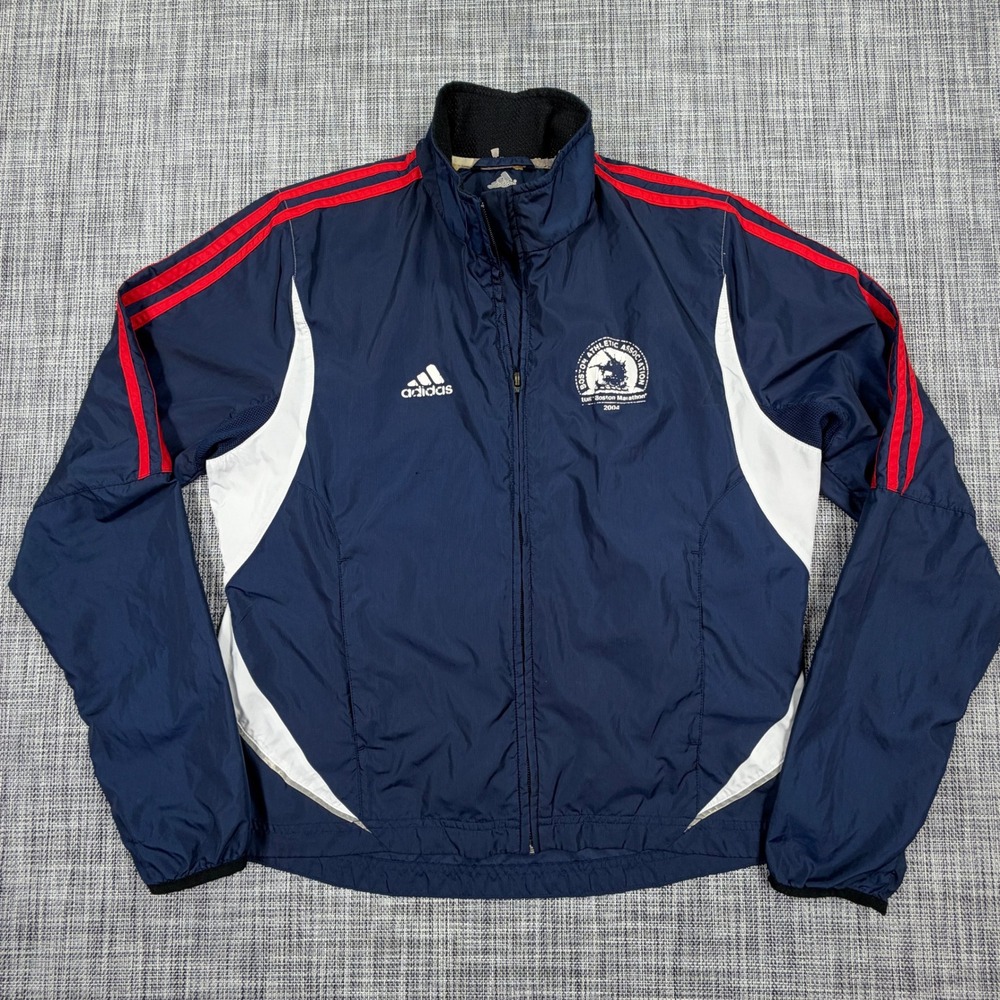 Adidas Womens Medium 2004 Boston Marathon Windbreaker Jacket Navy Red Vintage